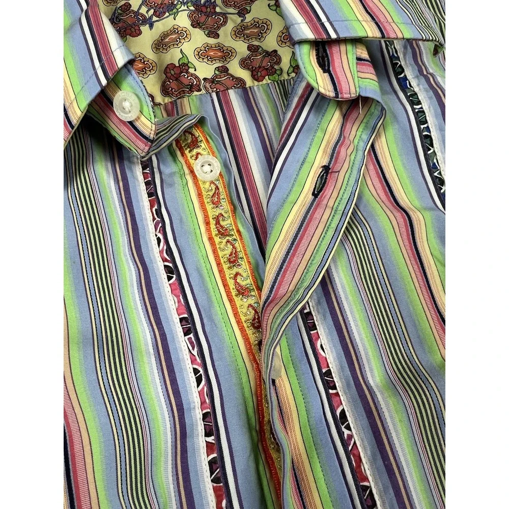 Robert Graham Classic Fit Shirt Flip Cuff Striped Floral Paisley Men's Sz Medium